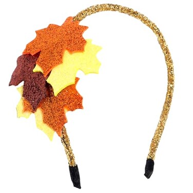 Fall Maple Leaf Headband Glitter Maple Leaves Hair Band Sparkly Orange Yellow Five Leaves Hair Hoop for Women Girls Thanksgiving Hair Accessories Wedding Party Headdress Decor Supplies
