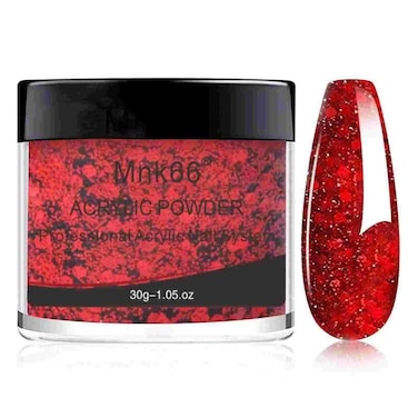 Acrylic Powder Professional Sparkly Golden Red Glitter Acrylic Nail Powder for Nail Extension, French Nail Art 3D Flowers, Nail Carving, Beginner (YSJF018-30g)