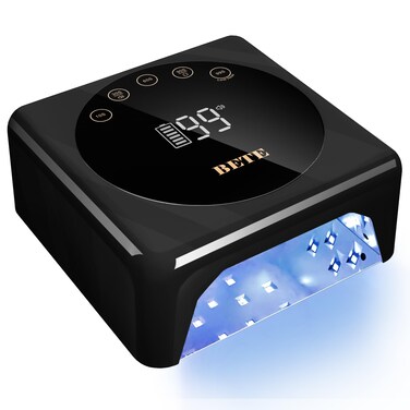 BETE Cordless LED Nail Lamp, 78W Rechargeable UV Nail Light, Intelligent Infrared Sensor and LCD Display Curing Nail Lamp, Portable Nail Dryer Gel Polish Light with 5 Timer Setting Black