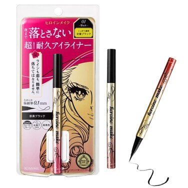 Heroine Make by KISSME Prime Liquid Waterproof Eyeliner for Woman and Sensitive Eyes, Long-lasting &amp; Ultra Thin Tip for Precise Japanese Eye Makeup 01 Jet Black 0.4mL/0.01 Fl Oz