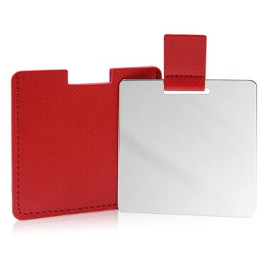 Shatterproof Stainless Steel Compact Mirror for Purses, Unbreakable Mirror Travel with PU Leather Case Cover, Handheld Camping Shaving Mirror for Women &amp; Men, Makeup, Gift (Red)