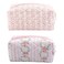 Floral Makeup Bag, Cute Quilted Makeup Toiletry Bag, Zipper Cosmetic Pouch, Daily Travel Use Skincare Bag, Multipurpose Organizer Bag (2Pack Pink + Blue)