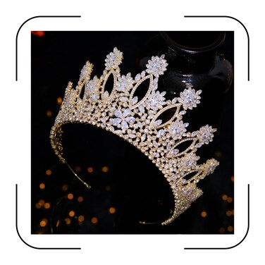 Aoligrace Luxury Tall Cubic Zirconia Tiaras and Crowns for Women CZ Pageant Birthday Headpiece Party Bridal Hair Accessories Gold