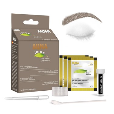 Mina ibrow Hair Color Gray Brown Long Lasting Natural Spot coloring and Hair Tinting Powder, Water and Smudge Proof   No Ammonia, No Lead with 100% Gray Converge Vegan and Cruelty free