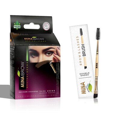MinaiBrow Dark Brown Natural Spot Coloring Brow Tinting Powder with Duo Angled Brush, Permanent, Plant-based, Vegan, Cruelty-free Hair Color, 1.0582 Ounce