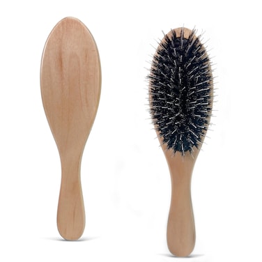 Hair Brush - Extension Brush - Gentle detangling for shiny hair - Ideal for long lasting beauty and care of hair extensions, wooden pneumatic bristle brush - 22.5cm