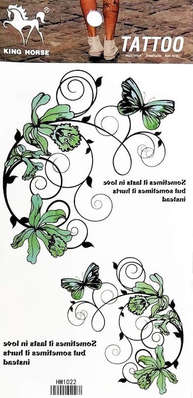 1 Sheet Butterfly Flower Green Vine Tattoos Body Art Fake Tattoo for Women Men Teens Arm Temporary Tattoo Body Sticker