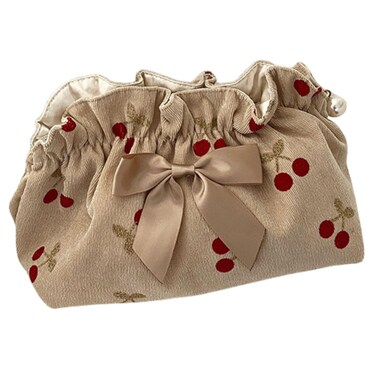 Cosmetic Bag Female Large-Capacity Cosmetic Bag Travel Carrying Bag Corduroy Cherry Bow Storage Bag(style1)