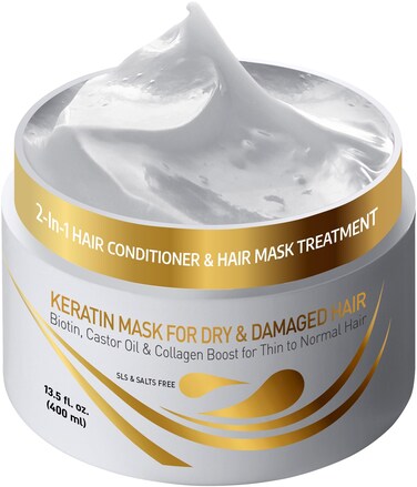 VITAMINS hair cosmetics Keratin Hair Mask Deep Conditioner - Biotin Collagen Protein &amp; Castor Oil Repair for Dry Damaged Hair - Conditioning Treatment for Curly or Straight Thin Fine Locks