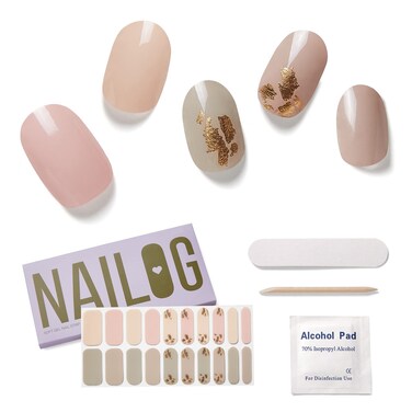 NAILOG Semi Cured Gel Nail Strips (20 Extra Long Stickers/Wraps)   Buy 2 Get 1 UV Lamp  Glossy &amp; Long Lasting Soft Gel Finishing, Tea Time