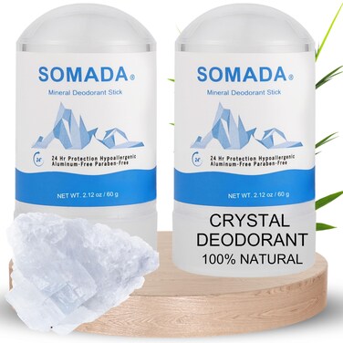 Crystal Deodorant Stick for Women and Men, 2.5 oz/60g - Travel Size - 100% Natural Alum Salt Stone Rock - Unscented Mineral Rock - 2 PACK
