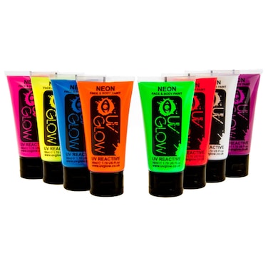 Blacklight Face and Body Paint 1.7oz - Set of 8 Tubes - Neon Fluorescent