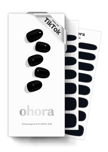 ohora Semi Cured Gel Nail Strips (N Onyx) - Dark, Solid, Works with Any UV/LED Lamps, Salon-Quality, Long Lasting, Easy to Apply &amp; Remove - Includes 2 Prep Pads, Nail File &amp; Wooden Stick