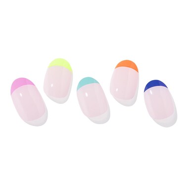ohora Semi Cured Gel Nail Strips (N Rainbow French) - Nude, French, Works with UV/LED Lamps, Salon-Quality, Long Lasting, Easy to Apply &amp; Remove - Includes 2 Prep Pads, Nail File &amp; Wooden Stick
