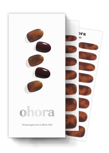 ohora Semi Cured Gel Nail Strips (N Pumpkin Swirl) - Works with Any UV/LED Lamps, Salon-Quality, Long Lasting, Easy to Apply &amp; Remove - Includes 2 Prep Pads, Nail File &amp; Wooden Stick