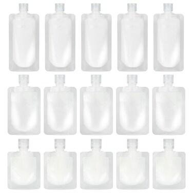 DS. DISTINCTIVE STYLE Travel Pouches for Toiletries Set of 15 Pieces - 30 ml/50 ml/100 ml Portable Travel Liquid Pouch Squeeze Refillable Travel Containers for Conditioner, Lotion and Soap Liquids