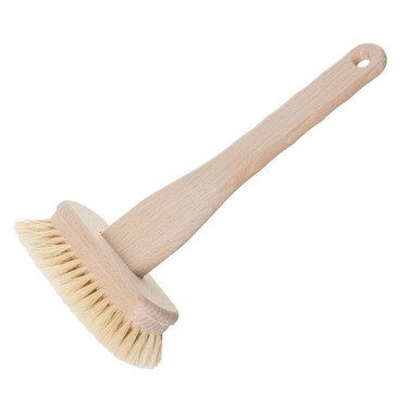 Redecker Tampico Fiber Bathtub Brush with Untreated Beechwood Handle, 100% Made in Germany, 10-5/8 inches, Angled Design, Natural Bristles are Heat-Resistant and Retain Shape, Hanging Loop for Storage