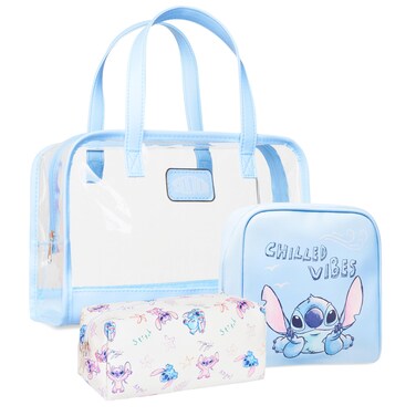 Disney Stitch Toiletry Bag Set for Women Teens Cosmetic Bag with Travel Bottles (Blue Stitch 3 Pcs)