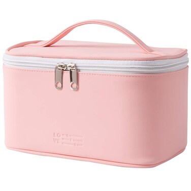 Meiyuuo Makeup Bag Cosmetic Bags Medium Travel Pouch for Women Girls Portable Toiletry Case Organizer Waterproof Cute (Light Pink)