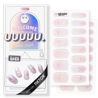 UUUUU. Semi Cured Gel Nail Strips - [by Isabae], UV Nail Stickers Compatible with All Nail Lamps, U-Curve for Perfect Fit, Includes 2 Prep Pads, Nail File, and Wood Stick