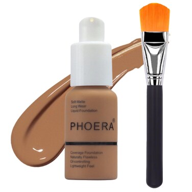Phoera Foundation Set with Makeup Brush - Matte Cream Foundation Kit with 109 (Mocha) Shade &amp; Applicator - Full Coverage Concealer - 24hr Oil Control - 30ml
