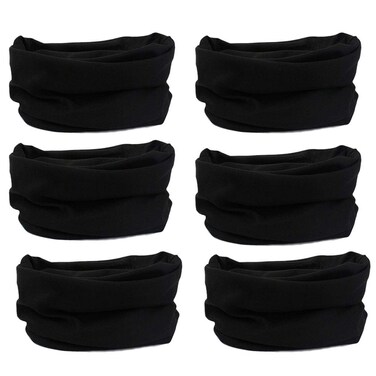 6pcs Magic Headband Face Mask Head Wrap Elastic Bandana Outdoor Headwear Sport Scarf Neck Gaiter UV Resistence for Workout (6pcs Black