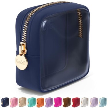 Embla Clear Cosmetic Bag Makeup Case, Clear Zipper Make Up Pouch and Toiletry Travel Tote, Cute Skincare Pouches for Women Girls, Preppy Purse Cosmetic Organizer, Mini Makeup Bags, Sapphire
