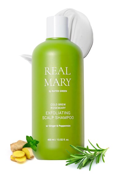 RATED GREEN Real Mary Exfoliating Dry Scalp Shampoo, 13.52 fl oz - Organic Rosemary Hair for Itchy , Gentle Scalp Moisturizer, with Ginger &amp; Peppermint Oil