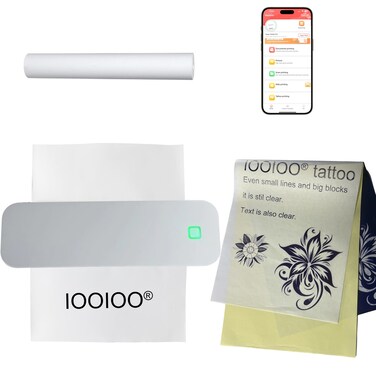 IOOIOO Portable Printer, Wireless Inkless Bluetooth Thermal Printer for Tattoo Stencil Transfer Paper, for 8.5 x 11 Letter, A4 Rolled &amp; Folded Thermal Paper (White, Without Carrying Case)