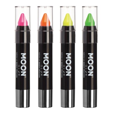 Moon Glow - Blacklight Neon Face Paint Stick/Body Crayon makeup for the Face &amp; Body - Pastel set of 4 colours - Glows brightly under blacklights