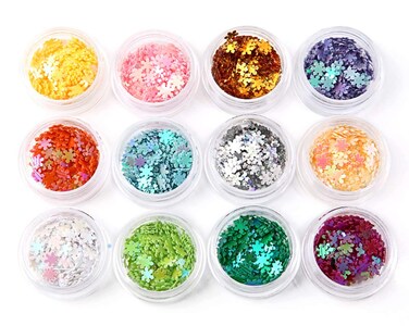 Nail Art DIY Snowflakes Glitter Sequins 3D Christmas Flower Flakes 12 Colors
