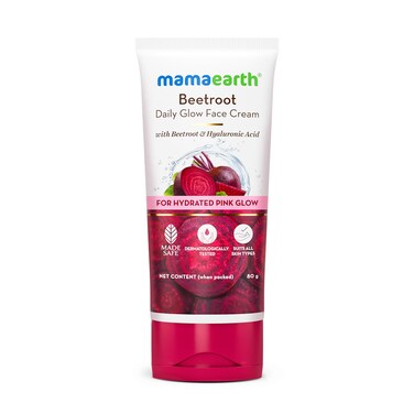MAMAEARTH Beetroot Daily Glow Face Cream With Beetroot &amp; Hyaluronic Acid   Gives Hydrated Pink Glow   Lightweight &amp; Non-Greasy   For All Skin Types   80g (2.82 Ounce)