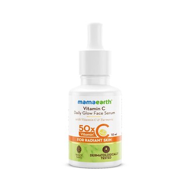 Mamaearth Vitamin C Daily Glow Face Serum   Youthful Radiant Skin with Turmeric   Unisex, Lightweight Hydration for All Skin Types   0.34 Fl Oz (10ml)