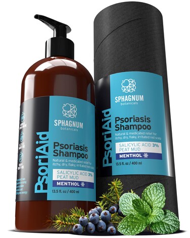 NEW 2025 Psoriasis Shampoo with Salicylic Acid   13.5 fl. oz   New Formula with Peat and Menthol for itchy, flaky and red scalp.