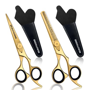 BEAUTICONE Hair Cutting &amp; Thinning Scissors Set   6.5 Inch Professional Stainless Steel Barber Shears   Hairdressing Scissors   Smooth &amp; Sharp Edge Blades - for Men/Women (Gold Set of 2)
