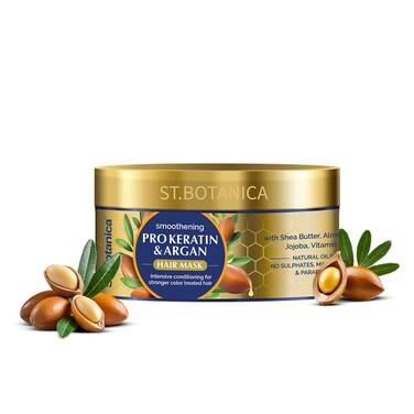 StBotanica Pro Keratin &amp; Argan Oil Hair Mask, Intensive Conditioning For Dry, Damaged, Color Treated Hair, Natural, 200 ml