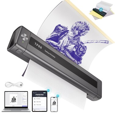 Tattoo Printer Machine , Wireless Tattoo Stencil Printer TP88 Thermal Printer Tattoo with 10pcs Transfer Paper , Bluetooth Tattoo Transfer Printer for Smartphones &amp; PC for Tattoo Artists&amp; Beginners