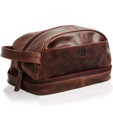 SID &amp; VAIN wash bag ALEX Large Overnight Wash Gym Shaving Bag For Men's real leather toiletry bag leather bag Male brown