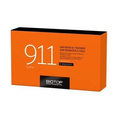 Biotop Professional 911 Quinoa Hair Repair Oil - Heat Protectant + Deep Conditioning Treatment - Ampoules for Damaged, Frizzy Hair (0.37 fl oz/11 ml each, 6 Count)