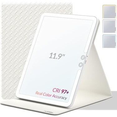 HUGOAI Vanity Mirror with Lights - Travel Makeup Mirror, Portable Lighted Travel Mirror, 2000mAh Rechargeable 100 LED, Birthday Gifts for Women and Mom, 11.9", White