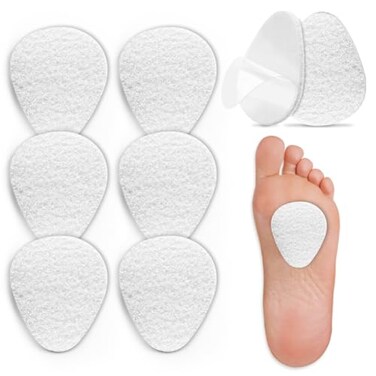 0.2'' Thick Wool Felt Ball Foot Cushions, Self-Adhesive Metatarsal Forefoot Pads, Anti Slip Shoe Inserts for Open Toe Shoe, Heel Pads for Stopping Feet from Sliding Forward-(White)