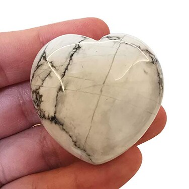 1 Pcs Natural White Howlite Turquoise Palm Worry Carved Heart Love Stone,1.57 inchs Crystals and Healing Stones