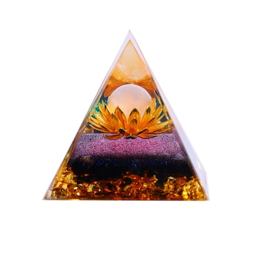 1.96Inch Orgone Pyramid Flower of Life Orgonite Money Healing Crystals Pyramid for Positive Energy and Luck That Promotes Wealth. (Clear Quartz Ball Purple Lotus Flower)