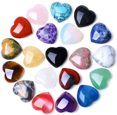 10 PCS 0.8 * 0.8 Inches Thicken Heart Crystals Amethyst Natural Healing Crystal Polished Hearts Carved Stones Rose Quartz Palm Gemstones Reiki Energy Balancing Worry Stone Meditation Love Gift