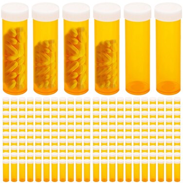 100 Pack 2.5 Dram Small Empty Medicine Pill Bottles Cases Containers Organizers with Caps for Prescription Medication