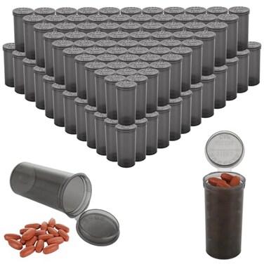 100Pcs Empty Pill Bottles with Caps, 13 Dram Empty Prescription Vial, Waterproof Airtight Joint Pill Bottles with Pop Top Caps, Medicine Container for Pill, Crafts, Candy, Supplements(Gray)
