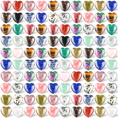 108 Pcs Worry Stones Natural Heart Worry Gemstones 0.8 Inch Heart Shaped Rocks Healing Romantic Sweet Gift Crystal Stone Bulks Palm Pocket Carved Rock Decor Supplies(Elegant Style)