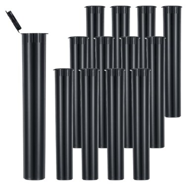 12 Pack 116mm Black King-Size Plastic Open Cap Tube with Pop Top Caps Child Resistant Waterproof Storage Tube Proof Container Sealing Plastic Protect Tube Holder BPA Free