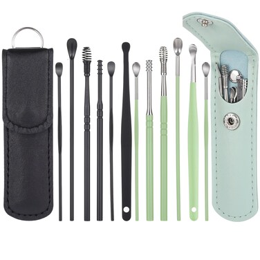 12 Pcs Ear Wax Removal Kit Stainless Steel Ear Cleaning Tool Safe Professional Earwax Removal Kit with Leather Storage Box