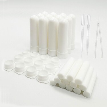12 Sets Essential Oil Aromatherapy Tubes Inhaler Sticks Blank Nasal Inhalers(12 Complete Sticks) + 2 Polyethylene Pipette Droppers+1Plastic Tweezers